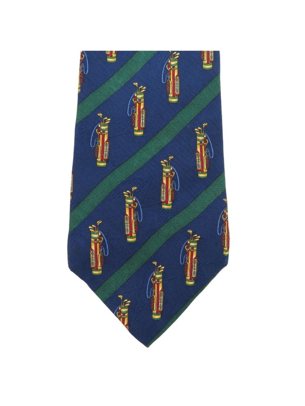 Tommy Hilfiger Blue Green Stripe Golf Bag Golfer Golfing Necktie Tie Silk Italy